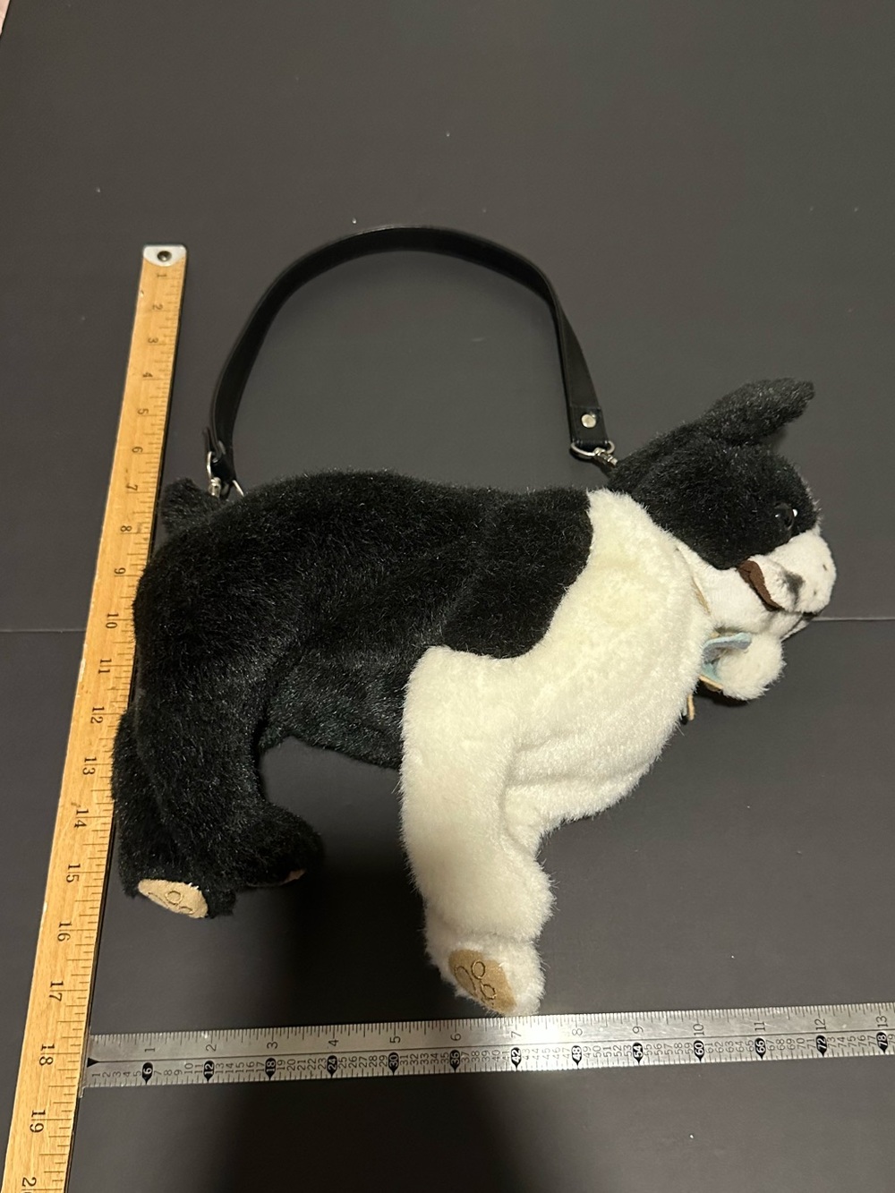 Puppy at Heart Black and White Boston Terrier Plush Purse Cute Flower Collar